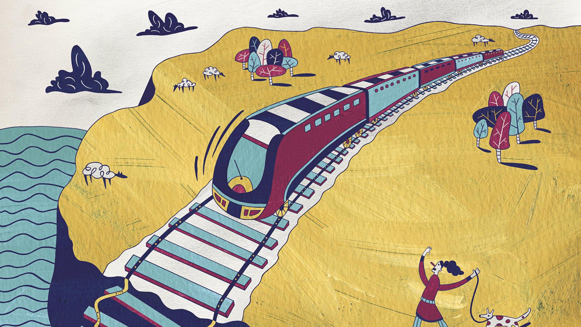 Hochgeschwindigkeitszug nähert sich Abgrund (Illustration)