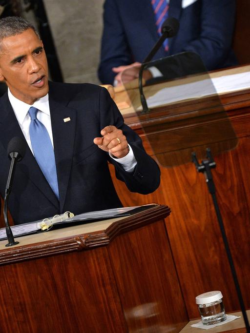 US-Präsident Barack Obama hält seine Rede zur Lage der Nation im Kapitol in Washington.