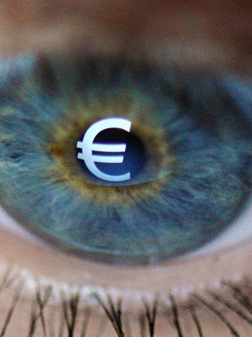 Ein menschliches Auge, auf das ein Euro-Symbol projiziert ist.