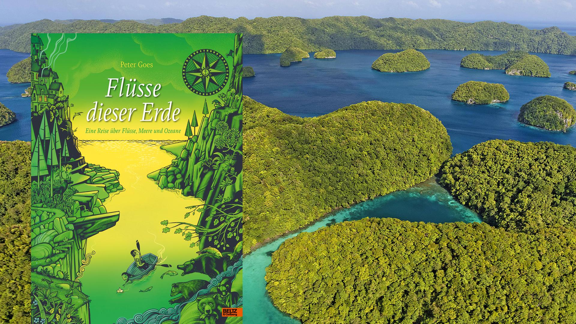 Bewaldete Inselgruppe im Westpazifik, Palau, und die das Cover des Kinderbuchs "Flüsse dieser Erde"