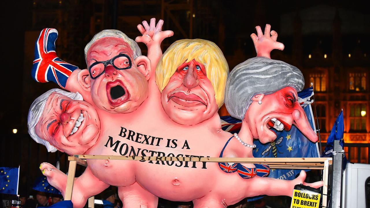 "Der Brexit ist eine Monstrosität", protestiert diese Karikatur konservativer britischer Politiker bei einer Demonstration in London am 15. Janaur 2019.