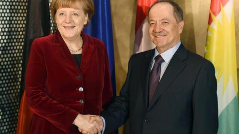 Bundeskanzlerin Angela Merkel mit Masud Barzani, dem Präsidenten der autonomen Region Kurdistan im Nordirak.