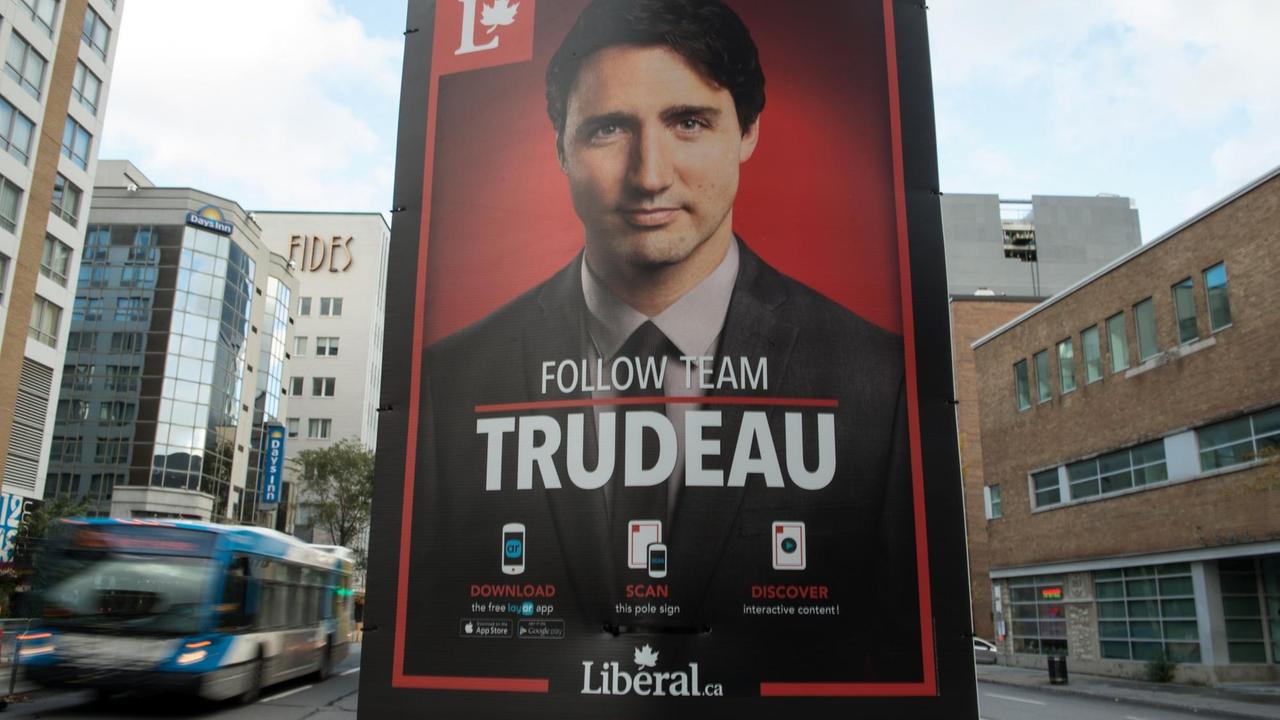 Wahlplakat mit Justin Trudeau von den kandischen Liberalen