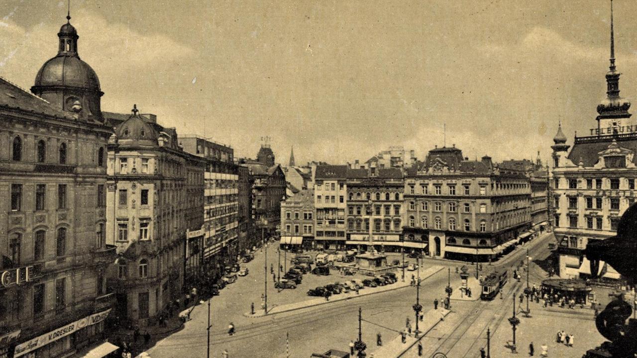 Schwarzweiß Ansicht des Freiheitsplatz in Brno