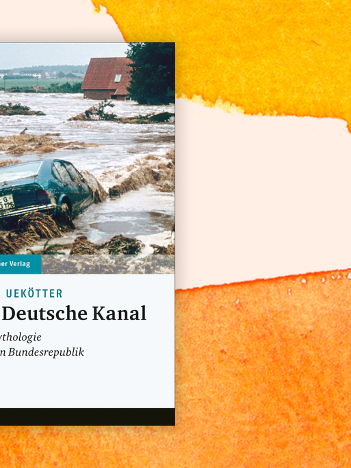 Cover von Frank Uekötter "Der Deutsche Kanal" vor Aquarell-Hintergrund