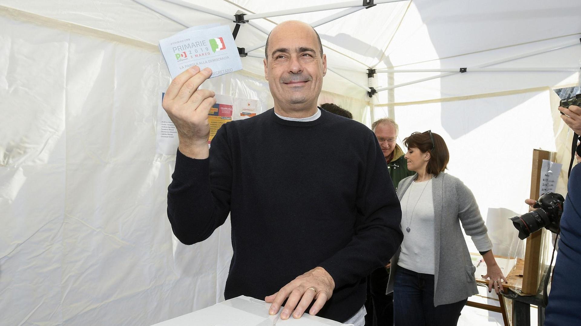 Parteiführer des Partito Democratico, Nicola Zingaretti, bei der Wahl am 3.3.2019 in Rom
