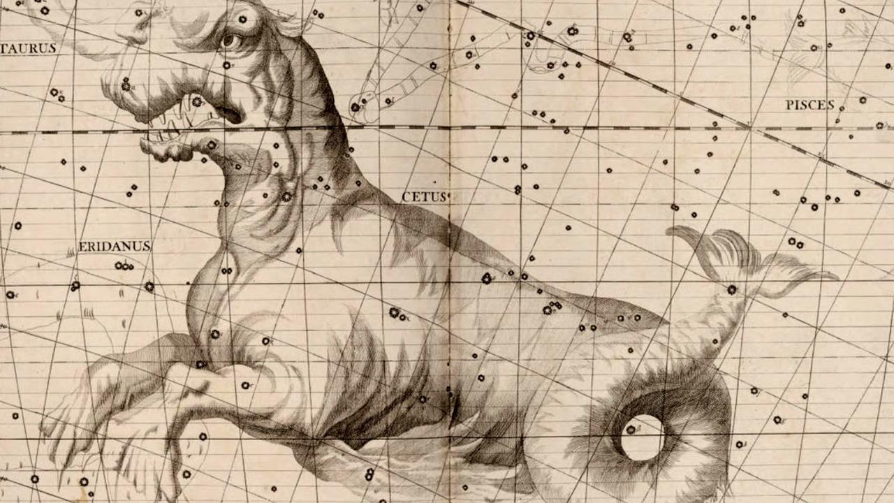 Himmlisches Kuriosum: Der Walfisch bzw. das Seeungeheuer in einer historischen Darstellung 