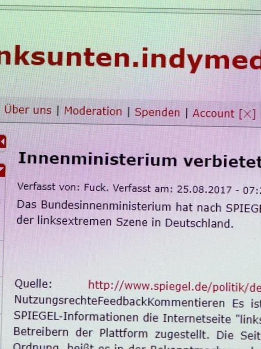 Die Aufnahme zeigt am 25.08.2017 die Internetseite «linksunten.indymedia.org» in Freiburg (Baden-Württemberg).
