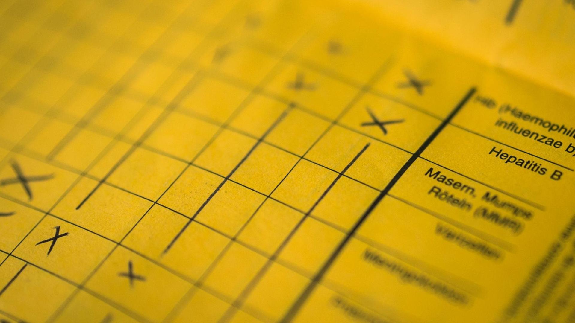 Ein Impfpass mit Einträgen über erledigte Impfungen für Masern, Mumps, Röteln und Hepatitis