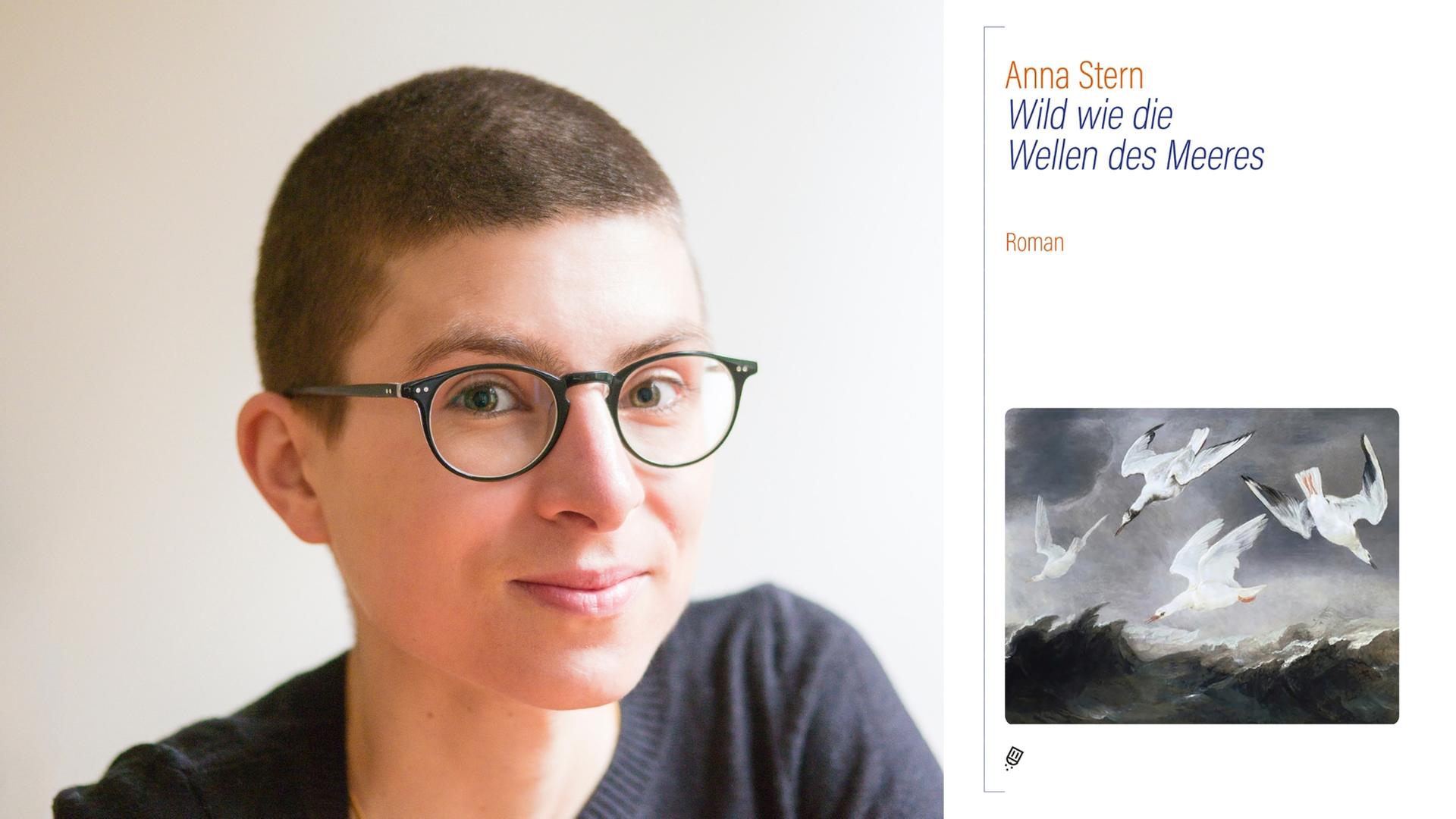 Zu sehen ist die Autorin Anna Stern und das Buchcover "Wild wie die Wellen des Meeres"
