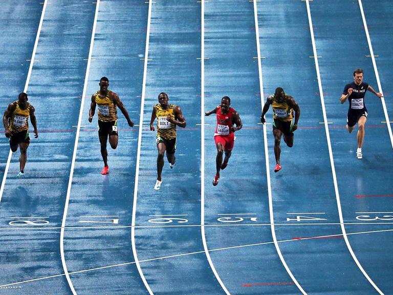 100-Meter-Finale bei der Leichtathletik-Weltmeisterschaft 2013 in Moskau, unter anderem mit Usain Bolt.