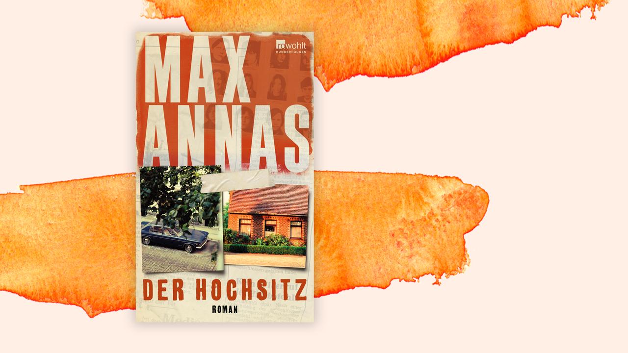 Das Cover des Buches von Max Annas, "Der Hochsitz", auf orange-weißem Hintergrund.