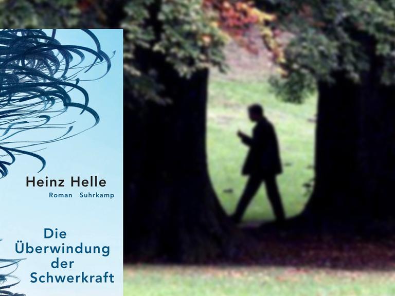 Buchcover Heinz Helle: „Die Überwindung der Schwerkraft“, im Hintergrund ein herbstlicher Wald.