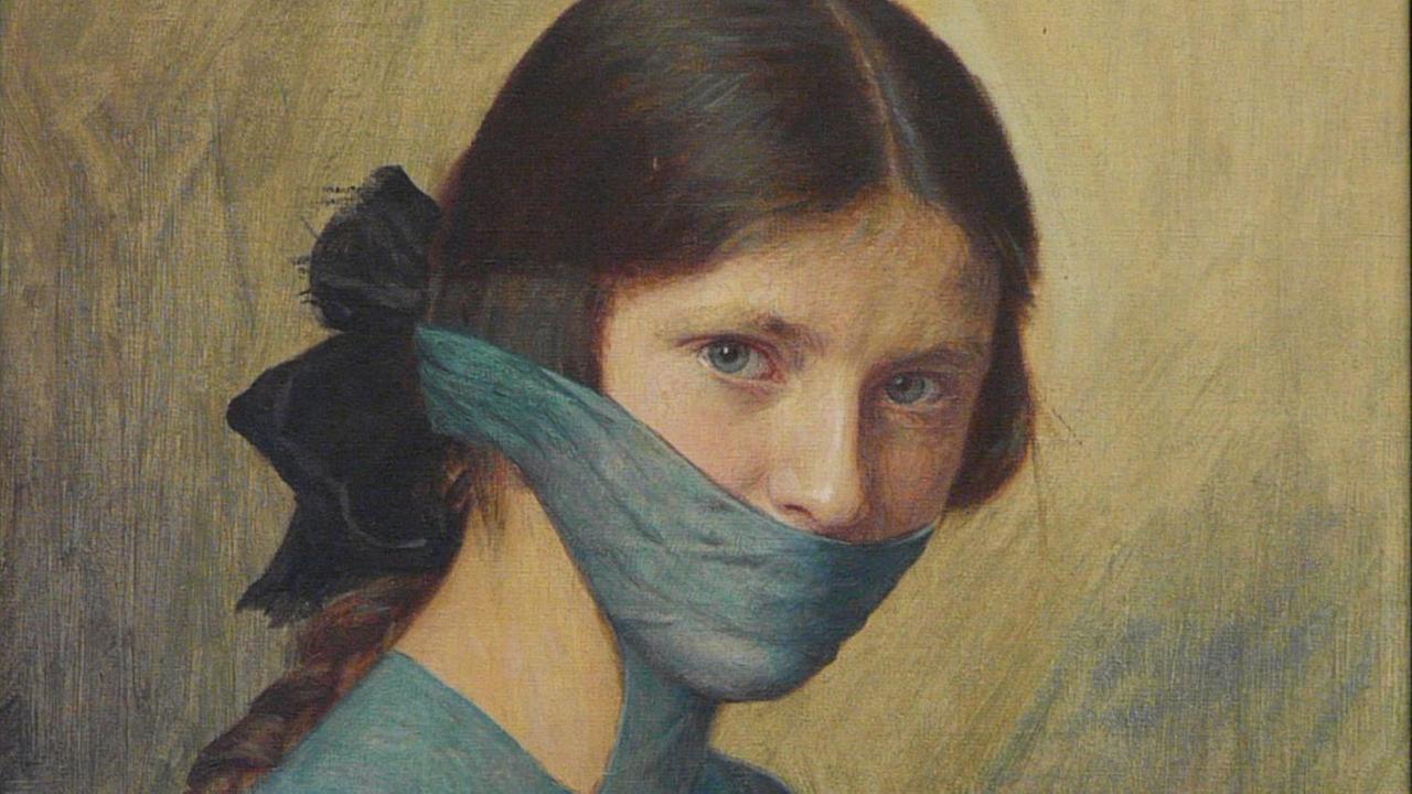 Ölbild einer Frau mit Mundschutz von Markus Schinwald
