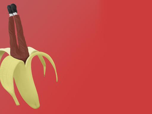 Illustration: Ein Mensch springt in eine geöffnete Banane und taucht in sie ein.