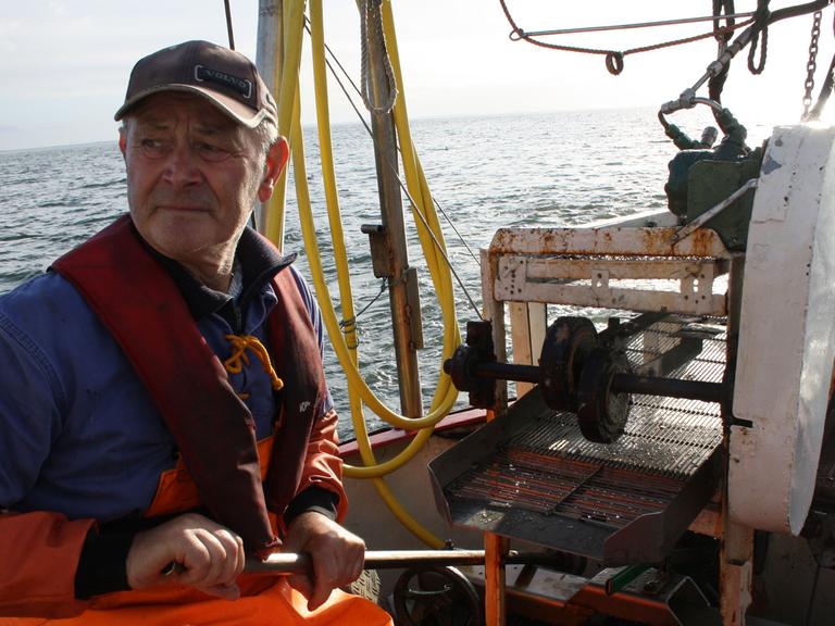 Krabbenfischer Paul Walter sitzt am 26.09.2015 an Deck seines Kutters «Tümmler» im Wattenmeer vor der Nordseeinsel Sylt (Schleswig-Holstein). Walter ist seit 50 Jahren Fischer. Er ist der einzige, der auf Sylt noch Krabben fischt und seinen Fang selbst gleich am Hafen verkauft.