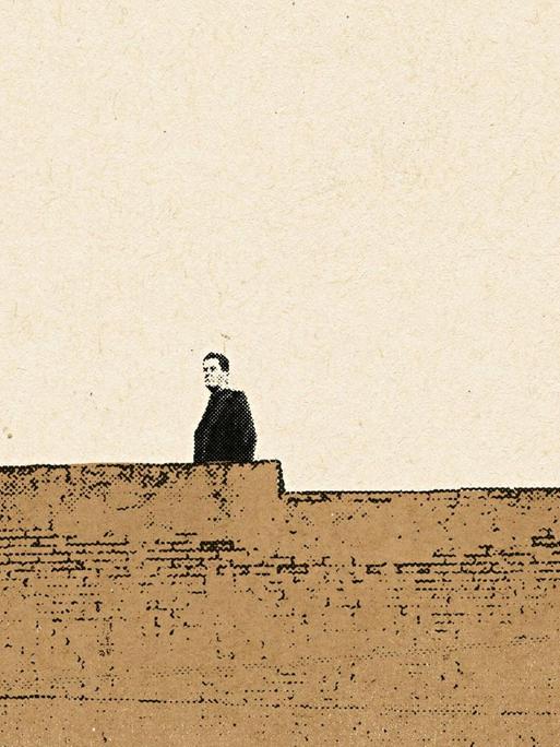 Mann hinter Mauer (Illustration)