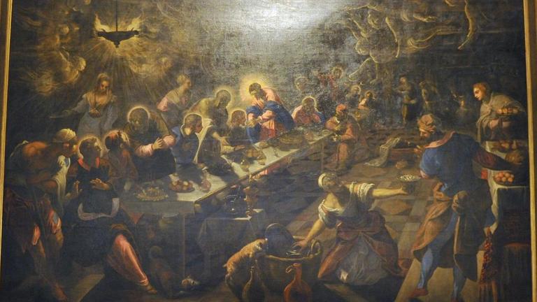 "Das letzte Abendmahl" von Jacopo Tintoretto ist am Mittwoch (01.06.2011) in Venedig auf der 54. Kunstbiennale Venedig zu sehen.