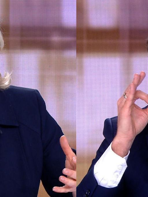 Fernsehduell zwischen Marine Le Pen vom rechtsnationalen Front National und ihrem Gegner, dem Unabhängigen Emmanuel Macron, am 3.5.2017.