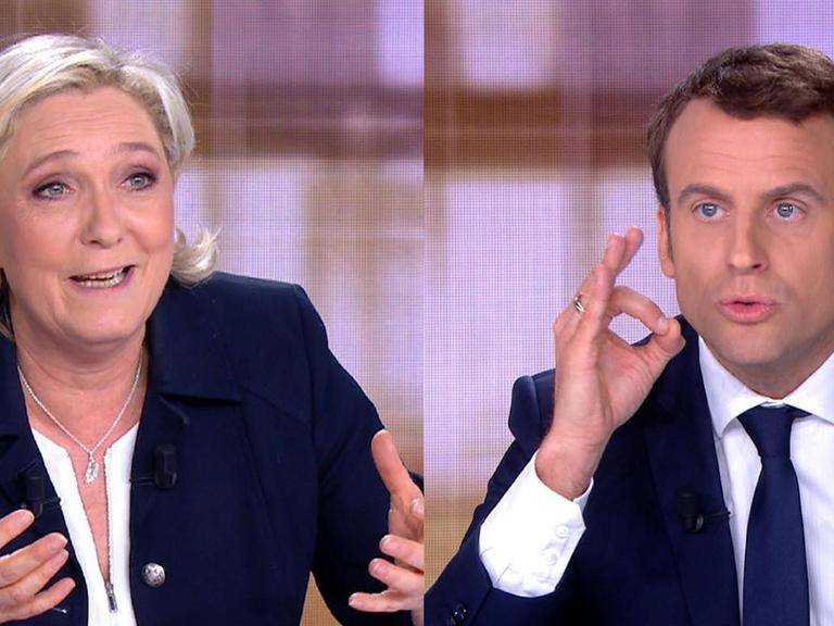 Fernsehduell zwischen Marine Le Pen vom rechtsnationalen Front National und ihrem Gegner, dem Unabhängigen Emmanuel Macron, am 3.5.2017.