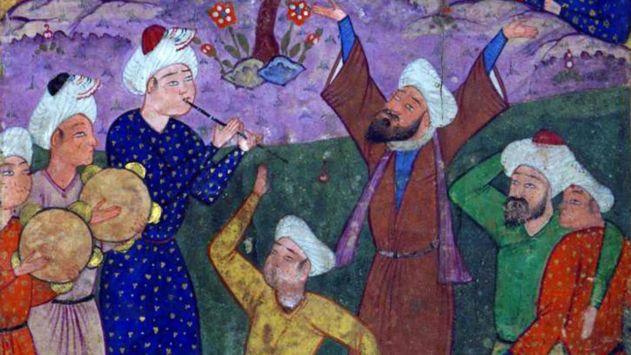 Tanzende Sufis in einer Darstellerung von Hafez Shirazi aus dem 16. Jahrhundert.