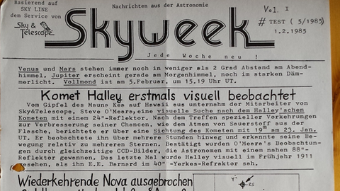 Ein Stück astronomischer Mediengeschichte: Test-Ausgabe von Skyweek