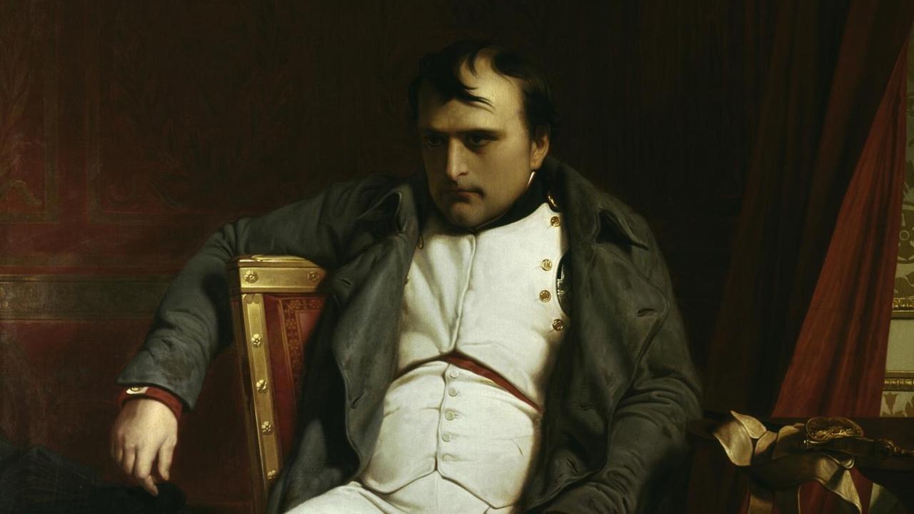Napoleon zu Fontainebleau am 31.3.1814 nach dem Empfang der Nachricht vom Einzug der Verbündeten in Paris. Gemälde von Paul Delaroche (1848) Paris, Musée de l’Armée.