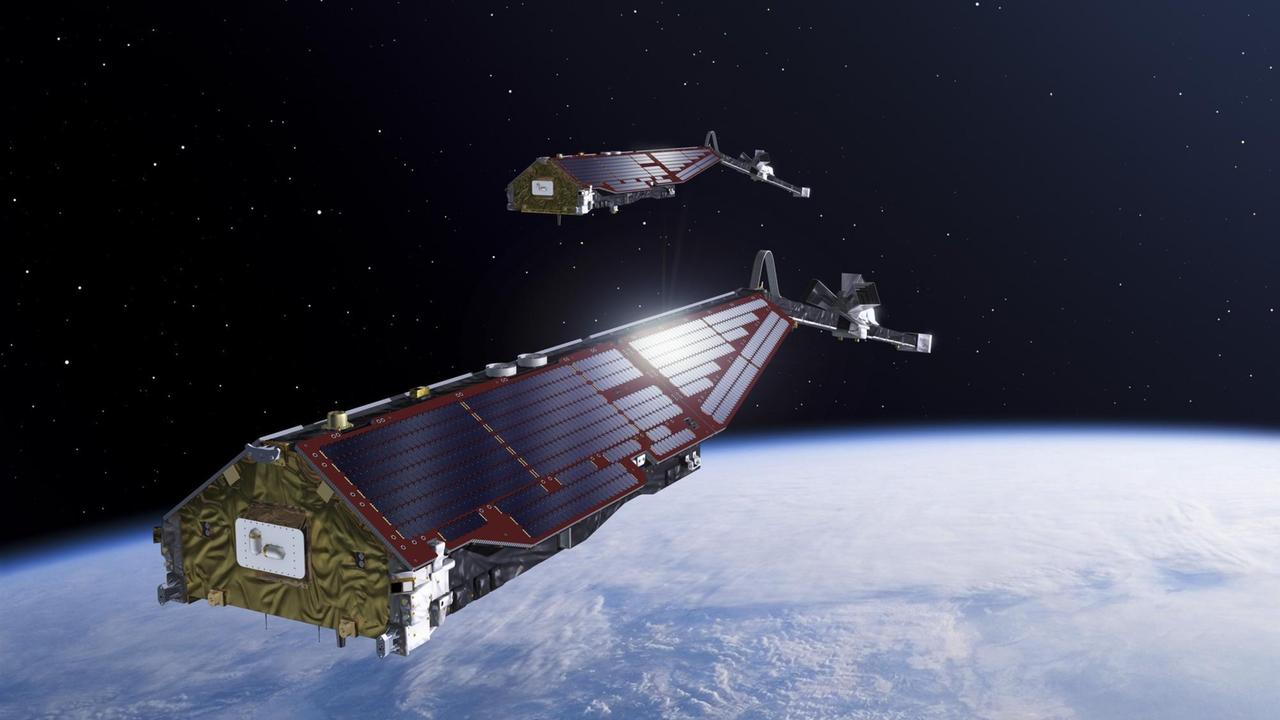 Die drei SWARM-Satelliten in der Umlaufbahn um die Erde (Animation)