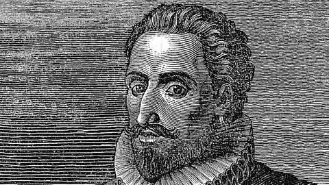 Zeitgenössische Darstellung des spanischen Schriftstellers und Dichters Miguel de Cervantes Saavedra (1547-1616)