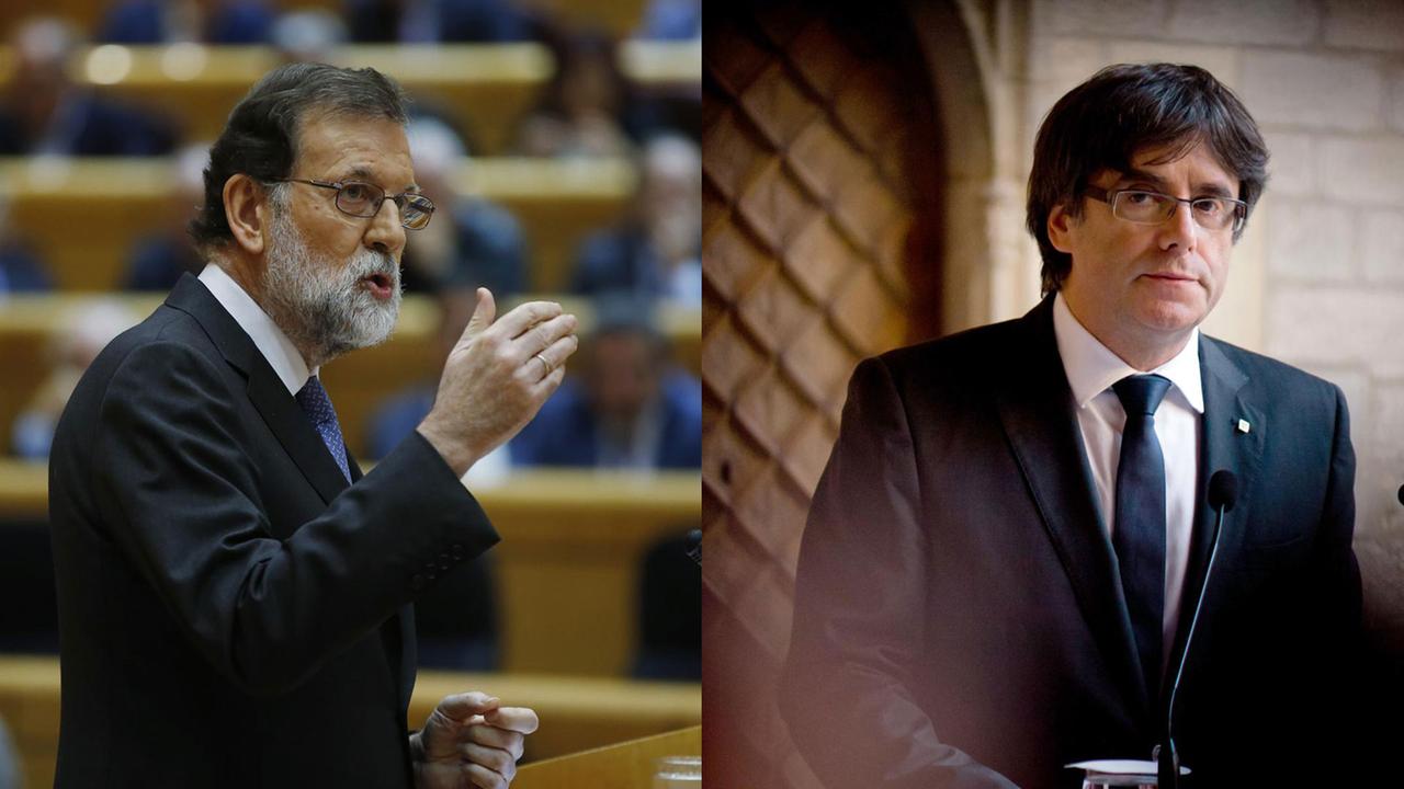 Die Collage zeigt Spaniens Ex-Regierungschef Mariano Rajoy und den bisherigen katalanischen Regionalpräsident Carles Puigdemont.