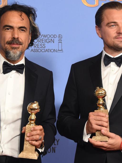 Golden Globes für "The Revenant": Regisseur Alejandro Gonzalez (links) und Leonardo DiCaprio als bester Haupdarsteller bei der Auszeichnung