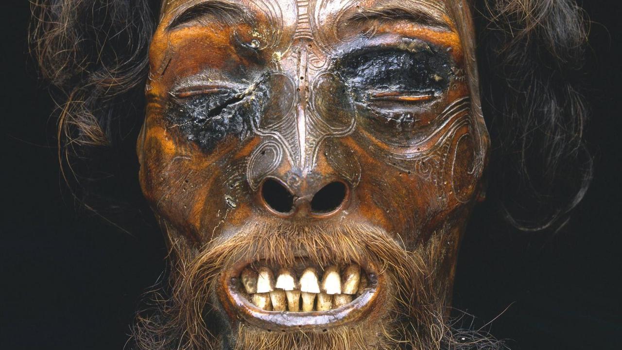 Ein Mumien-Schädel von einem Maori-Mann.