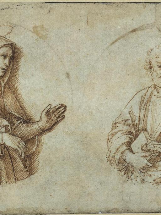 Eine Zeichung mit den Halbfiguren des Hl. Petrus und Maria