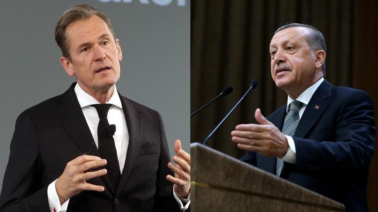 Eine Collage zeigt den Axel-Springer-Chef Mathias Döpfner und den türkischen Präsidenten Recep Tayyip Erdogan.