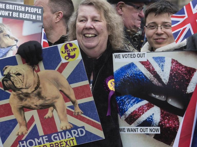 Brexit-Unterstützer Anfang 2017 vor dem Parlament in London.