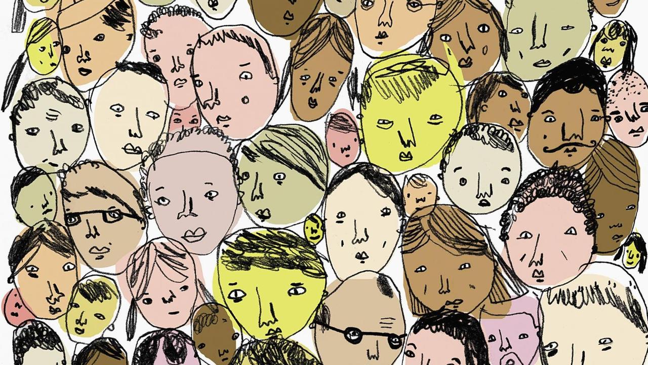 Illustration: Menge unterschiedlicher Menschen dicht beeinander