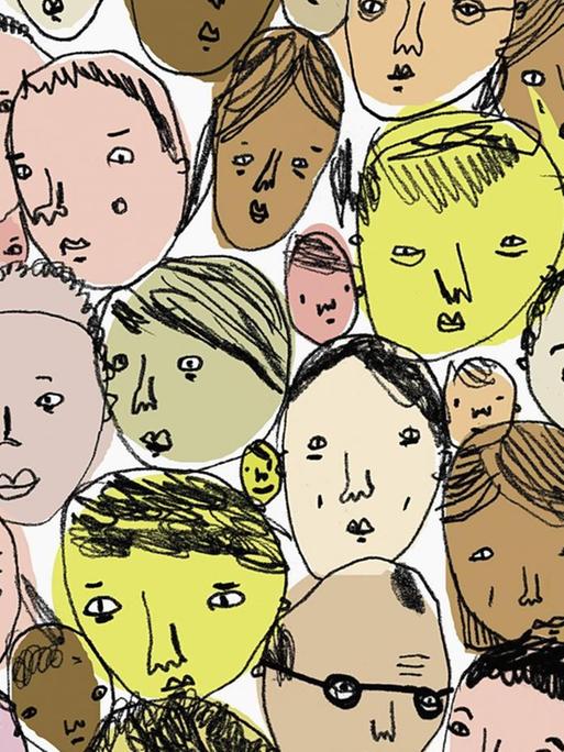 Illustration: Menge unterschiedlicher Menschen dicht beeinander