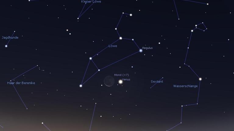 Morgen früh stehen die Mondsichel und die Venus dicht nebeneinander am Osthimmel Morgen früh stehen die Mondsichel und die Venus dicht nebeneinander am Osthimmel