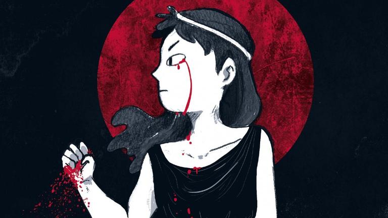 Das Cover von "Die Unheimlichen: Antigone" zeigt die junge Heldin auf schwarzem Hintergrund