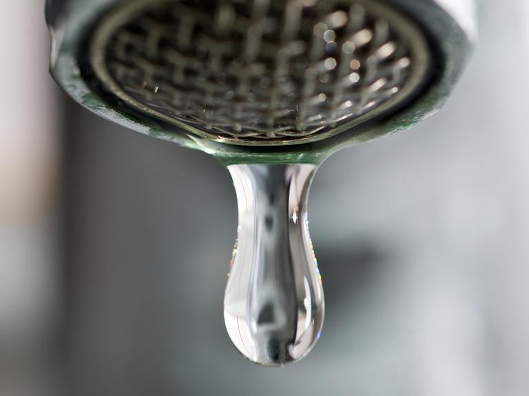 Ein Tropfen Wasser kommt am 21.03.2013 aus einem Wasserhahn in Frankfurt (Oder)