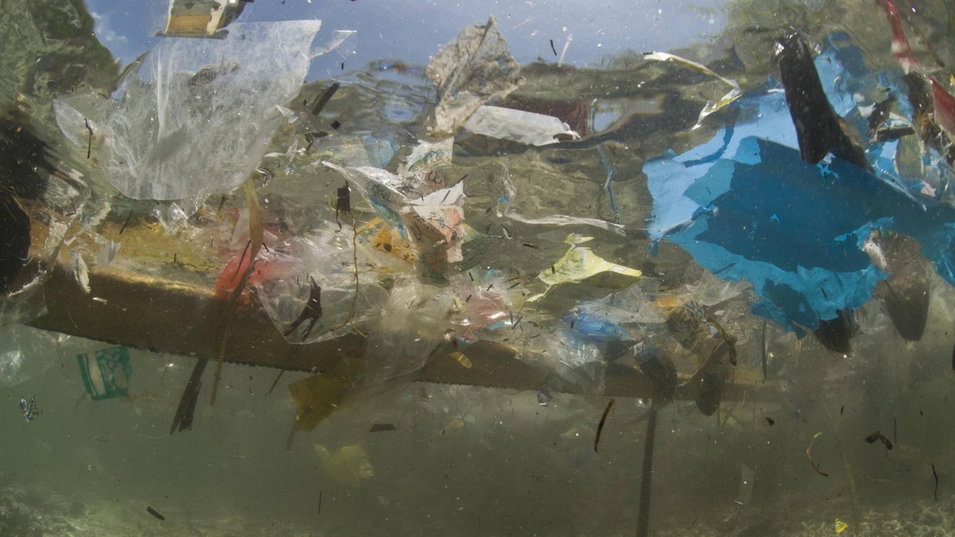 Unterwasseraufnahme: Plastikmüll im Pazifischen Ozean vor der Küste der Philippinen