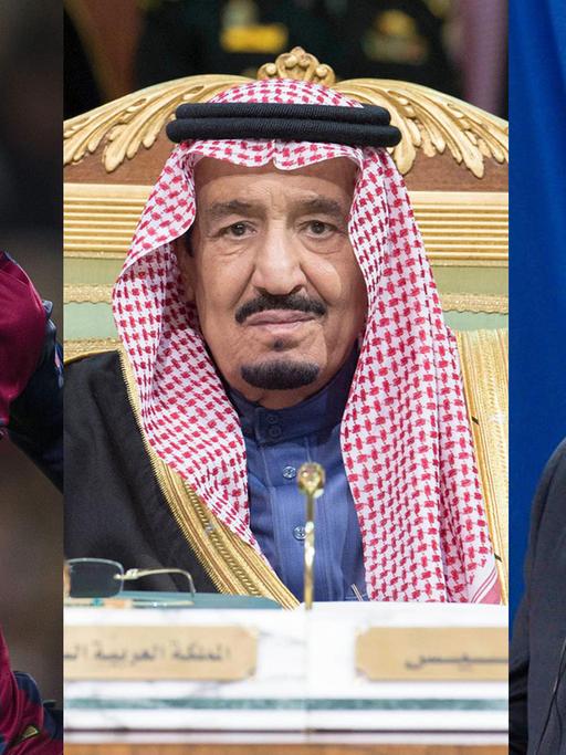Der Fußballer Lionel Messi, der saudische König Salman und rer ukrainische Präsident Petro Poroschenko,
