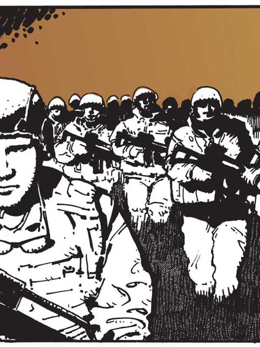 Ausschnitt aus dem Comic "Kriegszeiten - Eine grafische Reportage über Soldaten, Politiker und Opfer in Afghanistan" von David Schraven, Vincent Burmeister