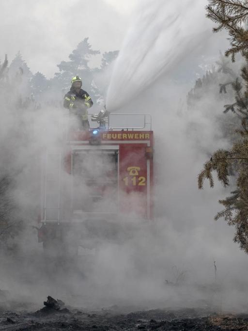 Ein Feuerwehrmann im Einsatz gegen den Großbrand südwestlich von Berlin.