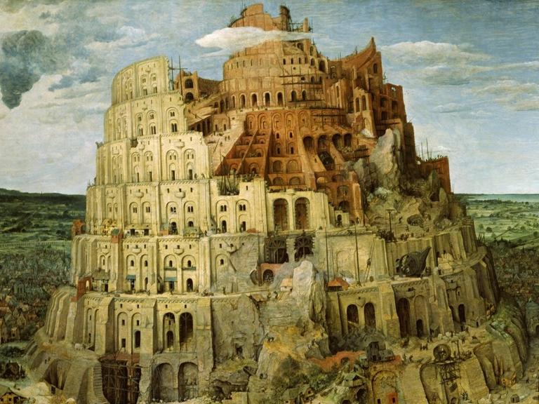 Reproduktion des Gemäldes "Turmbau zu Babel" von Pieter Bruegel aus dem Jahr 1563. Wien, Kunsthistorisches Museum.