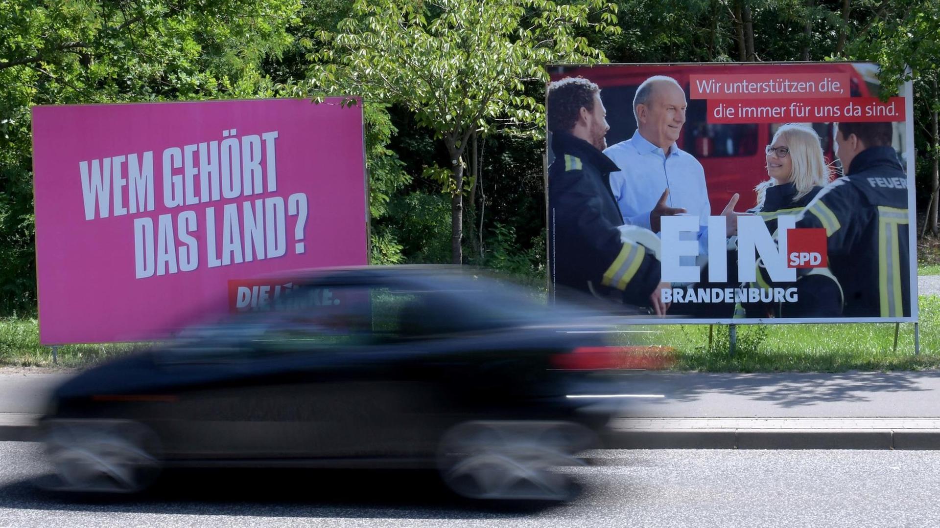 Wahlplakate an einer Straße in Brandenburg