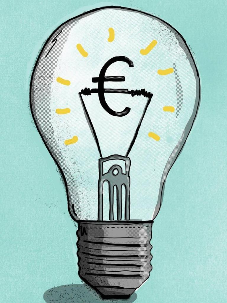 Illustration: Ein Eurosymbol in beleuchteter Glühbirne.