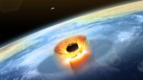Illustration: Blick aus dem Weltall auf den Einschlag des Chicxulub-Asteroiden