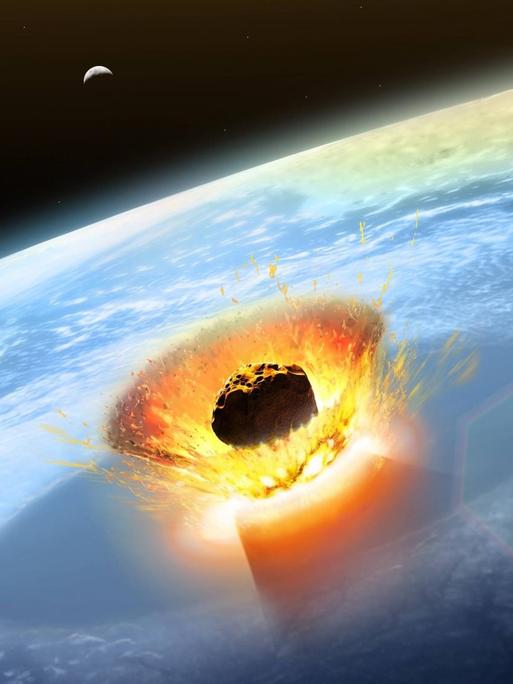 Illustration: Blick aus dem Weltall auf den Einschlag des Chicxulub-Asteroiden