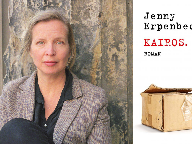 Ein Portrait der Autorin Jenny Erpenbeck und das Buchcover ihres Roman "Kairos"